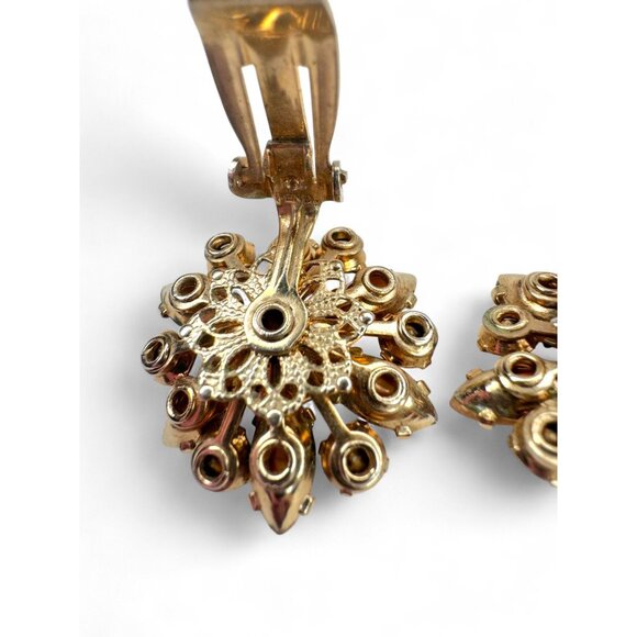 Vintage Flower Brooch Clip On Earrings Set Pink Crystal Faux Pearls - Picture 14 of 15